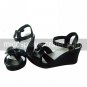 Cute Black PU Leather 8cm Wedge Sweet Lolita Sandals with Bow