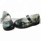 Cute Cate Ink Green Check Pattern PU Leather 3cm Flat Sweet Lolita Shoes