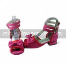 Fuschia PU Leather Flat Ruffle Trim Sweet Lolita Sandals with Bow