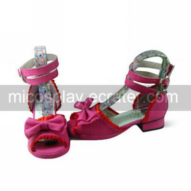 Fuschia PU Leather Flat Ruffle Trim Sweet Lolita Sandals with Bow