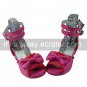 Fuschia PU Leather Flat Ruffle Trim Sweet Lolita Sandals with Bow