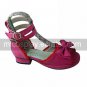 Fuschia PU Leather Flat Ruffle Trim Sweet Lolita Sandals with Bow
