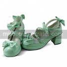 Green and White PU Leather 6.3cm High Heel Sweet Lolita Shoes with Diamond Studed Bow
