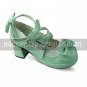 Green and White PU Leather 6.3cm High Heel Sweet Lolita Shoes with Diamond Studed Bow