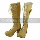 Handmade Beige PU Leather 7.5cm Chunky Heel Sweet Lolita Boots