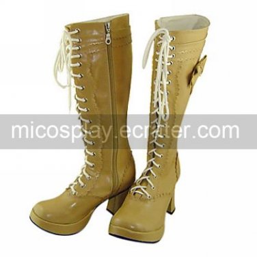 Handmade Beige PU Leather 7.5cm Chunky Heel Sweet Lolita Boots