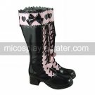 Handmade Black and Pink PU Leather 4.5cm High Heel Gothic Lolita Boots