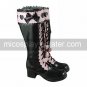 Handmade Black and Pink PU Leather 4.5cm High Heel Gothic Lolita Boots