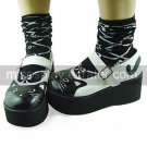 Handmade Black and White Cat Face PU Leather 7cm Platform Sweet Lolita Shoes
