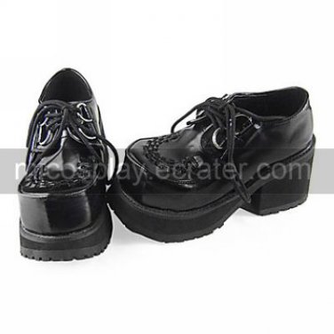Handmade Black Grid Pattern PU Leather 8cm High Heel Punk Lolita Shoes