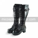 Handmade Black High Gloss PU Leather 4.5cm High Heel Military Style Classic Lolita Boots