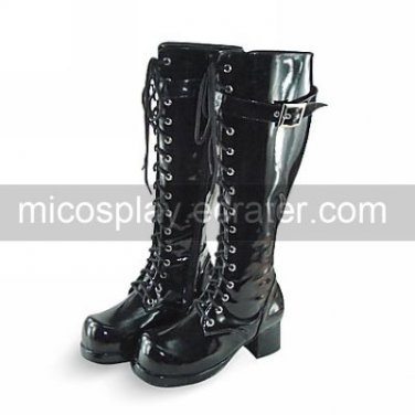 Handmade Black High Gloss PU Leather 4.5cm High Heel Military Style Classic Lolita Boots