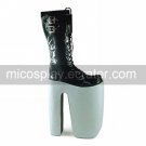 Handmade Black High Gloss PU Leather 31cm Platform White Sole Punk Lolita Boots