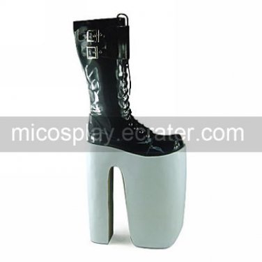 Handmade Black High Gloss PU Leather 31cm Platform White Sole Punk Lolita Boots
