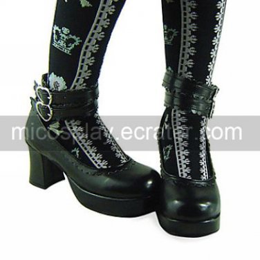 Handmade Black PU Leather7 .5cm High Heel Gothic Lolita Shoes