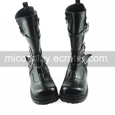 Handmade Black PU Leather 2.5cm Flat Punk Lolita Boots with Belt