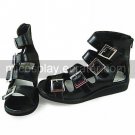 Handmade Black PU Leather 3cm Wedge Casual Lolita Sandals