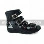Handmade Black PU Leather 3cm Wedge Casual Lolita Sandals