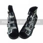 Handmade Black PU Leather 3cm Wedge Casual Lolita Sandals