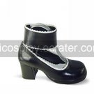 Handmade Black PU Leather 4.5 High Heel Shiro&Kuro Lolita Shoes