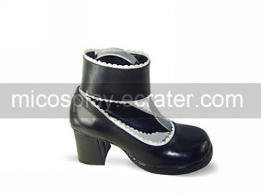 Handmade Black PU Leather 4.5 High Heel Shiro&Kuro Lolita Shoes