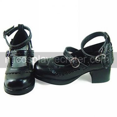 Handmade Black PU Leather 4.5cm High Heel Casual Lolita Shoes1
