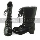 Handmade Black PU Leather 4.5cm High Heel Classic Lolita Boots