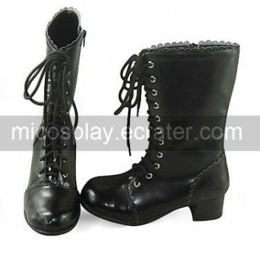 Handmade Black PU Leather 4.5cm High Heel Classic Lolita Boots