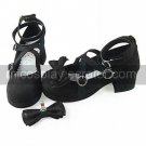 Handmade Black PU Leather 4.5cm High Heel Classic Lolita Shoes with Bow