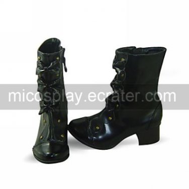Handmade Black PU Leather 4.5cm High Heel Country Lolita Boots