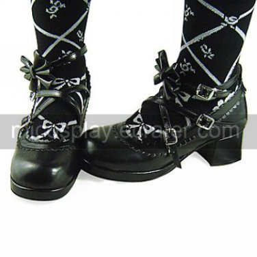 Handmade Black PU Leather 4.5cm High Heel Gothic Lolita Shoes