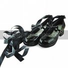 Handmade Black PU Leather 4.5cm High Heel Gothic Lolita Shoes with Ribbon