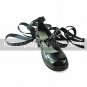 Handmade Black PU Leather 4.5cm High Heel Gothic Lolita Shoes with Ribbon