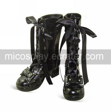 Handmade Black PU Leather 4.5cm High Heel Sweet Lolita Boots