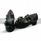Handmade Black PU Leather 4.5cm High Heel Sweet Lolita Shoes with Bow