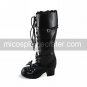 Handmade Black PU Leather 4.5cm High Heel Wave Trim Country Lolita Boots