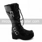 Handmade Black PU Leather 4.5cm Platform Punk Lolita Boots