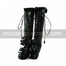Handmade Black PU Leather 4.5cm Wedge Princess Lolita Boots