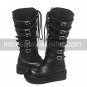 Handmade Black PU Leather 5cm Platform Casual Lolita Boots with Bow