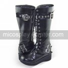 Handmade Black PU Leather 5cm Wedge Classic Lolita Boots