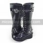 Handmade Black PU Leather 5cm Wedge Classic Lolita Boots