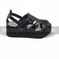 Handmade Black PU Leather 5cm Wedge Classic Lolita Sandals