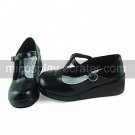 Handmade Black PU Leather 5cm Wedge Classic Lolita Shoes