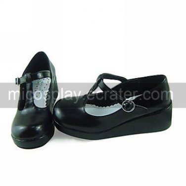 Handmade Black PU Leather 5cm Wedge Classic Lolita Shoes