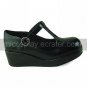 Handmade Black PU Leather 5cm Wedge Classic Lolita Shoes
