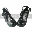 Handmade Black PU Leather 5cm Wedge Hollowed Heart Shape Trim Sweet Lolita Shoes