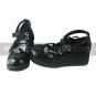 Handmade Black PU Leather 5cm Wedge Hollowed Heart Shape Trim Sweet Lolita Shoes