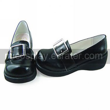 Handmade Black PU Leather 5cm Wedge Preppy Look School Lolita Shoes