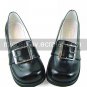Handmade Black PU Leather 5cm Wedge Preppy Look School Lolita Shoes
