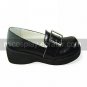 Handmade Black PU Leather 5cm Wedge Preppy Look School Lolita Shoes